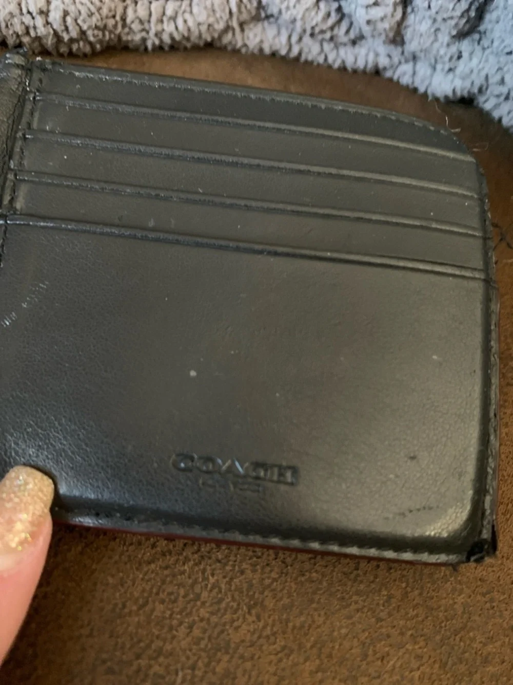 Coach Black Signature Pattern Wallet with Dark Brown Edging